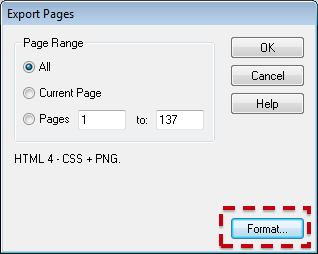 Export Pages - Format dialogue box