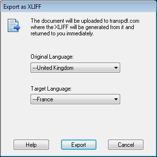 Export as XLIFF screen