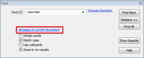 Infix Find All Pages in Current Document function