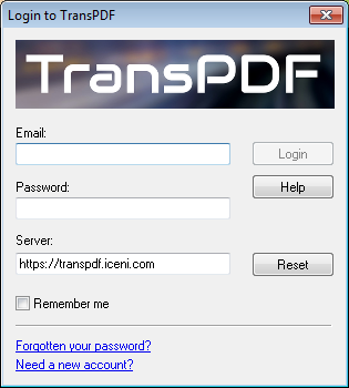 Login to TransPDF screen