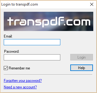 log-in using your transpdf.com account details