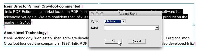 Redacting text in Infix PDF Editor