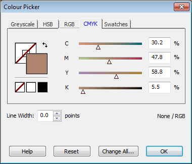 Infix Colour Picker CMYK options dialogue box
