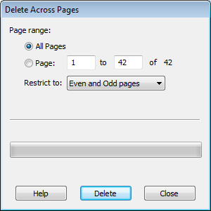 Infix Delete Across Pages dialogue box
