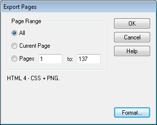 Export Pages dialogue box