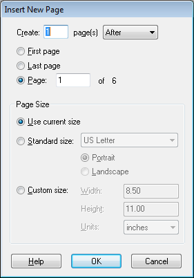 Insert New Page options