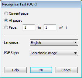 Recognise Text (OCR) dialogue box
