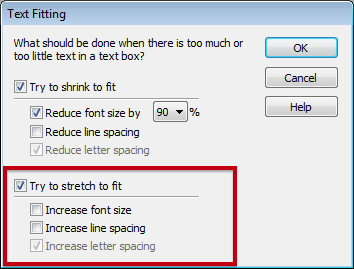 Infix Text Fitting Stretch dialogue box
