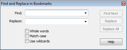 Infix Find and Replace in Bookmarks dialogue box