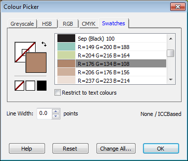 Infix Colour Picker Swatches dialogue box