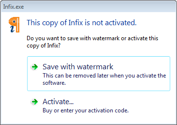Infix This Copy of Infix is not Activated dialogue box